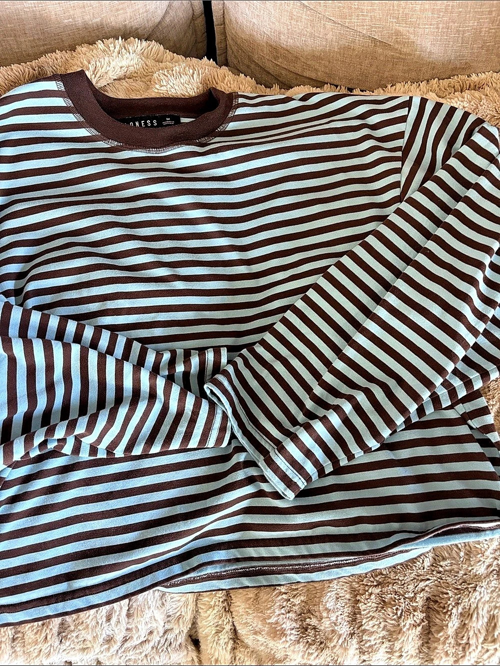 Lioness Striped Long Sleeve Top in Blue & Brown Like New